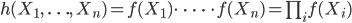 h(X_1, \ \ldots, \ X_n) = f(X_1) \cdot \ \cdots \ \cdot f(X_n) = \prod_i f(X_i)