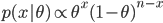 p(x|\theta ) \propt \theta ^x (1-\theta )^{n-x}