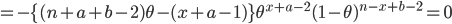 =-\{(n+a+b-2)\theta -(x+a-1)\}\theta ^{x+a-2}(1-\theta )^{n-x+b-2}=0